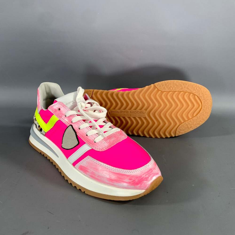 PHILIPPE MODEL Size 8 Pink White Mixed Materials Leather Lace Up Sneakers - Picture 5 of 9